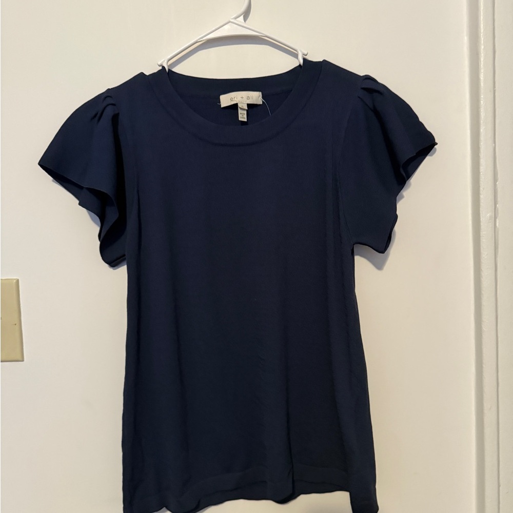 Anthropologie Navy Flutter Short Sleeve Top, Small, NWT
